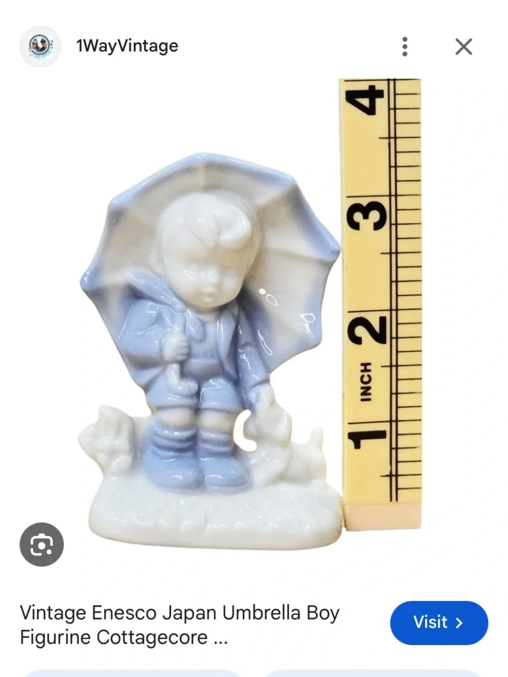 Enesco Blue and Cream Porcelain Child Figurine with Umbrella